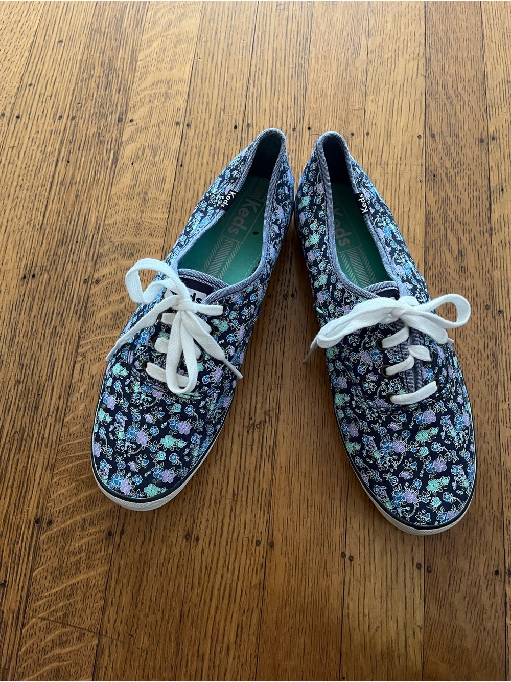 Keds Navy Floral Lace-Up Sneakers with White Laces